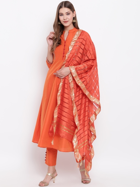 

Shakumbhari Women Orange Striped Dupatta