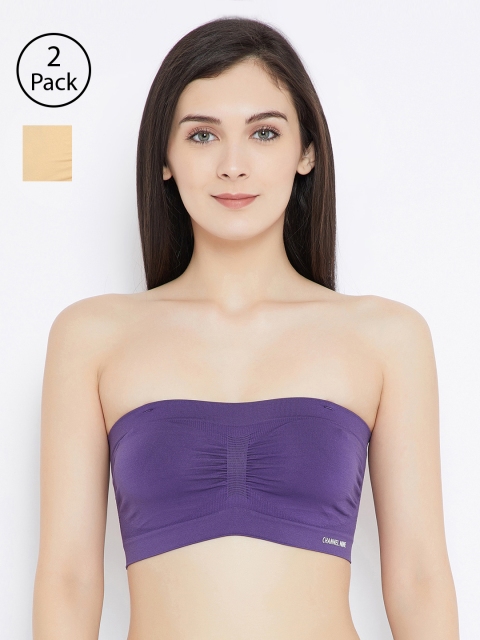 

C9 AIRWEAR Pack of 2 Nude-Coloured & Purple Solid Non-Wired Non Padded Bandeau Bra
