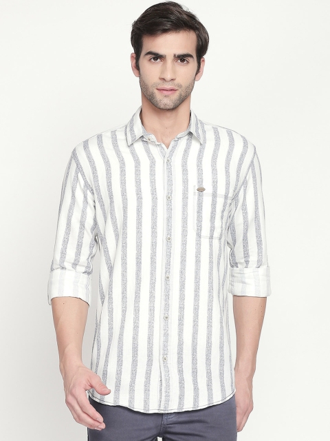 

Mufti Men White & Blue Striped Slim Fit Casual Shirt