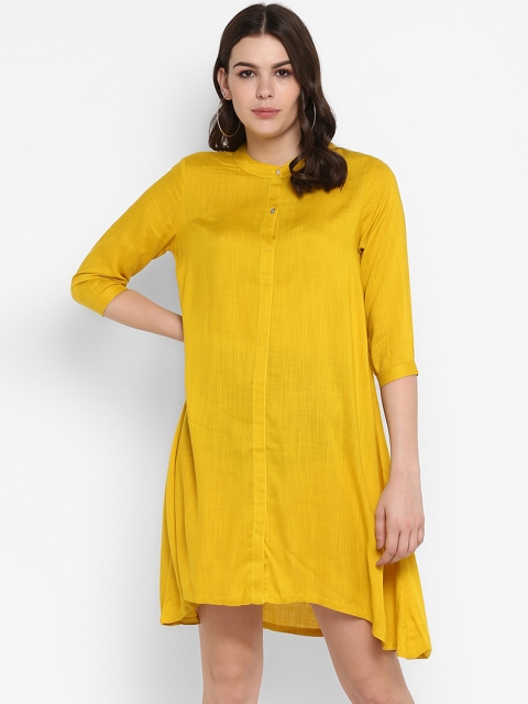 

MIAMINX Women Yellow Solid Shirt Dress