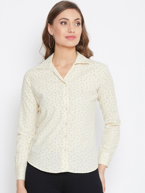 

JUMP USA Women Cream-Coloured & Yellow Printed Regular Fit Casual Shirt