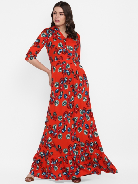 

MIAMINX Women Red & Blue Floral Print Maxi Dress