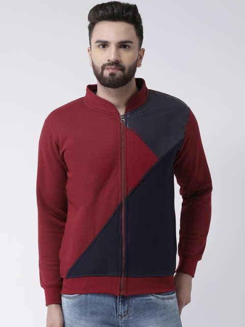 

VIMAL JONNEY Men Maroon & Navy Blue Colourblocked Sweatshirt