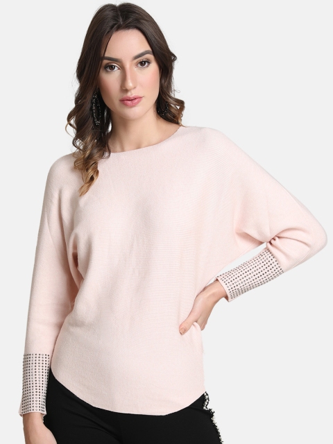 

Kazo Women Pink Solid Embellished Sweater