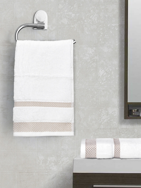 

SPACES White & Beige Solid Hygro 600GSM Set of 2 Hand Towels