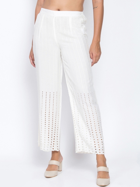 

Be Indi Women Off-White Self Design Straight Palazzos