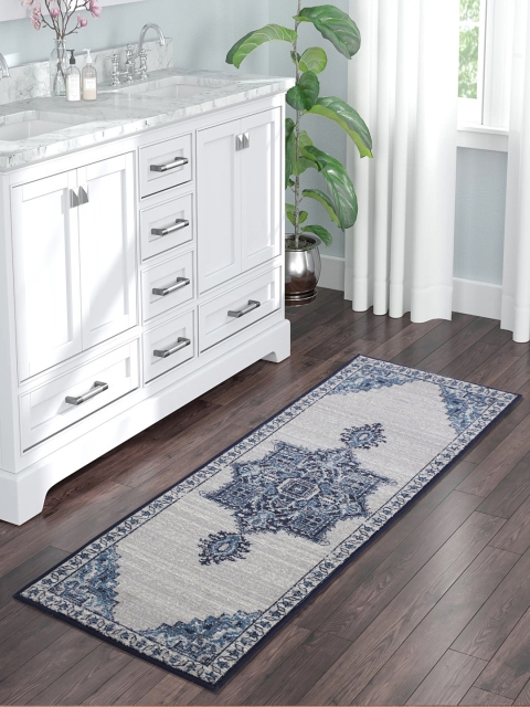 

RUGSMITH Grey & Navy blue Patterned Anti-Skid Floor Runner
