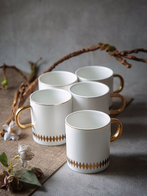 

JCPL White & Gold Toned Set Of 6 Porcelain Coffee Cups