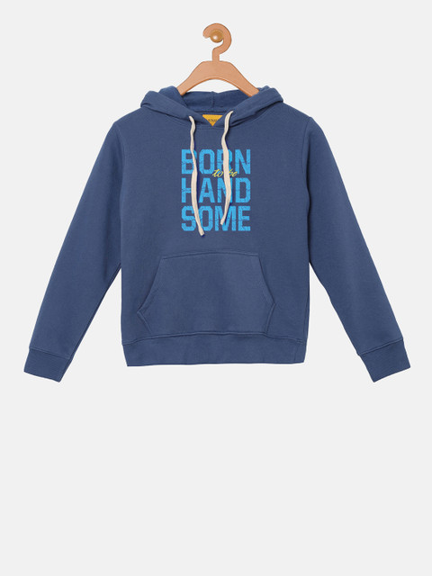 

Instafab Boys Blue Printed Hooded Sweatshirt