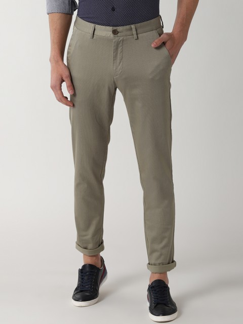 

Peter England Casuals Men Olive Green Solid Slim Fit Regular Trousers