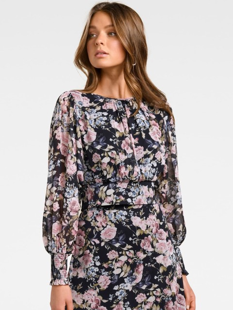 

Forever New Women Navy Blue Printed Blouson Top