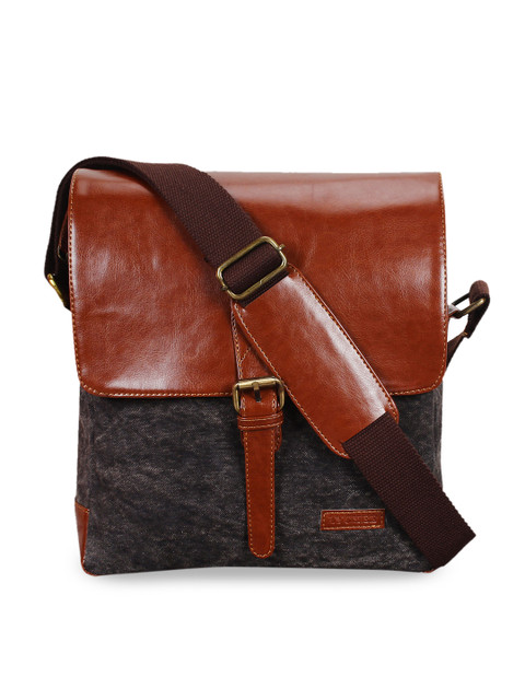 

Lychee bags Men Grey & Brown Colourblocked Messenger Bag