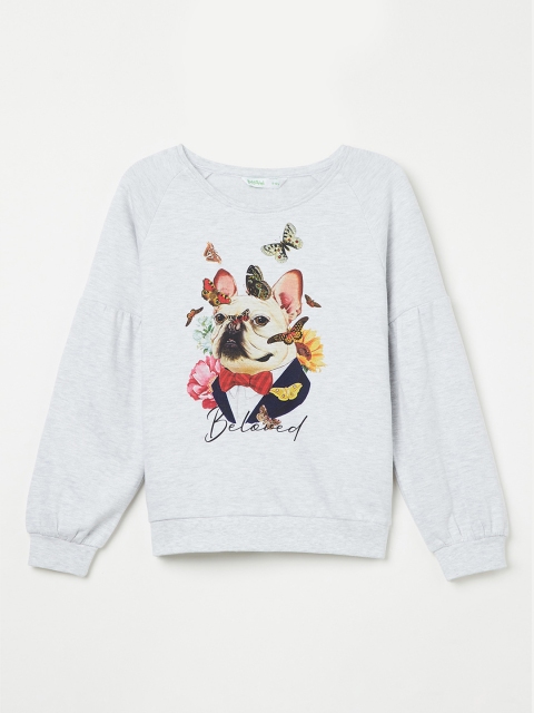 

Bossini Girls Grey Melange Printed Sweatshirt