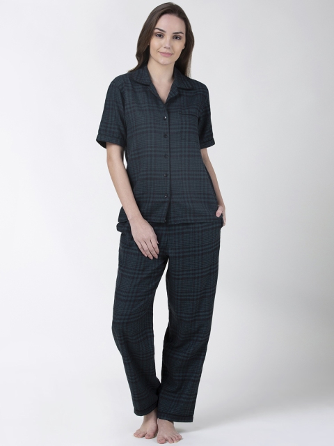 

ADORENITE Women Green & Black Checked Night Suit