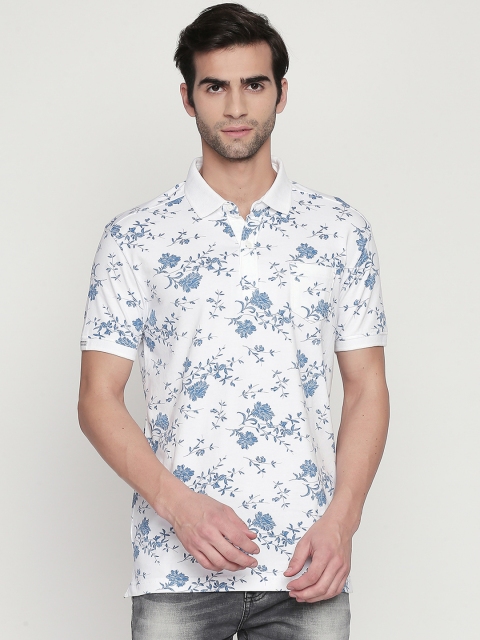 

Mufti Men White Blue Printed Polo Collar Pure Cotton T-shirt