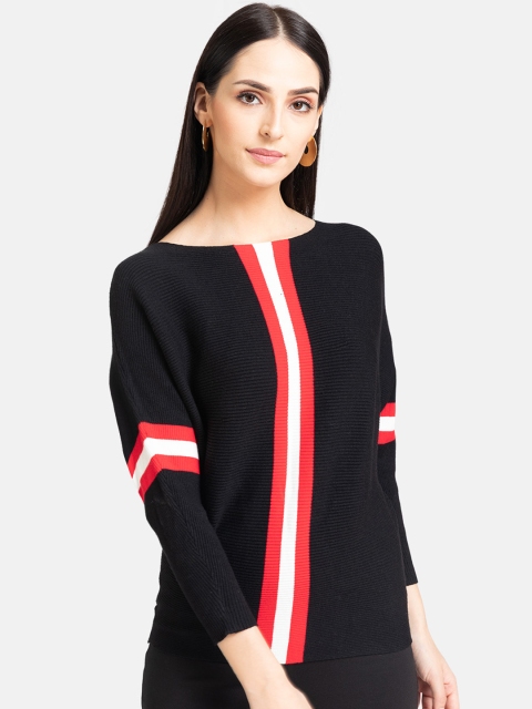 Kazo Women Black Striped Sweater