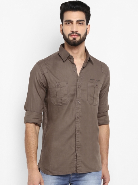 

Mufti Men Olive Brown Slim Fit Solid Casual Shirt