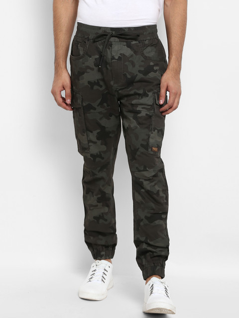 

Mufti Men Olive Green Slim Fit Camouflage Printed Cargos