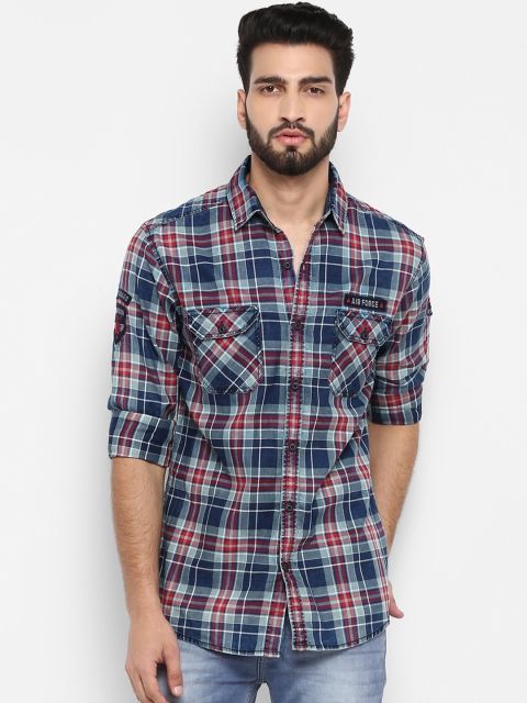 

Mufti Men Blue & Red Checked Slim Fit Casual Shirt
