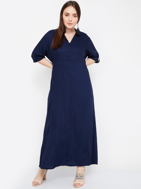 

nexus Plus Size Women Navy Blue Solid Maxi Dress