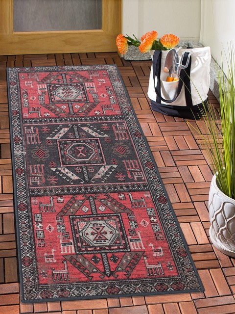 

RUGSMITH Red & Black Patterned Anti-Skid Floor Runner
