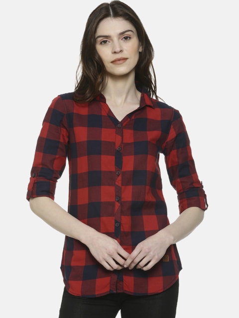 

Campus Sutra Women Red & Navy Blue Regular Fit Checked Casual Shirt