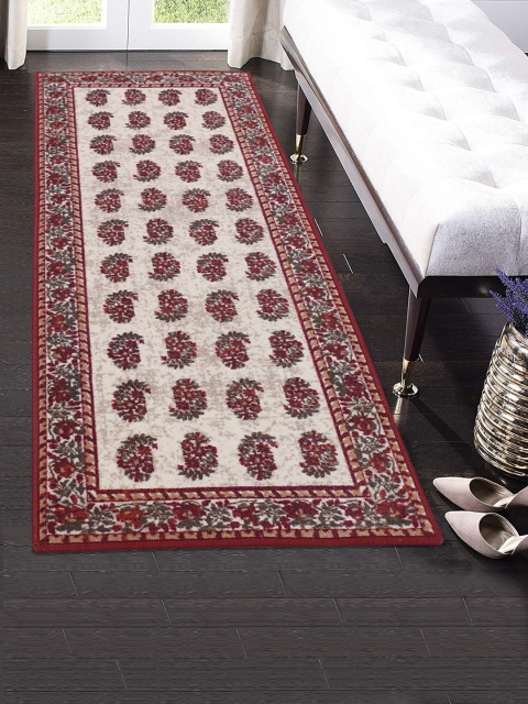 

RUGSMITH Maroon & Beige Patterned Anti-Skid Floor Runner