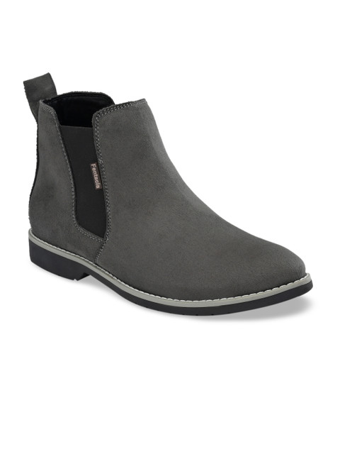 

Fentacia Men Grey Solid Mid-Top Flat Chelsea Boots