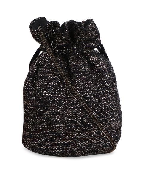 

Diwaah Black & Silver-Toned Embroidered Potli Clutch