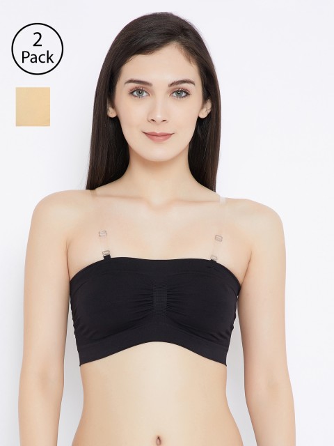 

C9 AIRWEAR Pack of 2 Solid Non-Wired Non Padded Bandeau Bras P2311_Blk_Nud-, Black