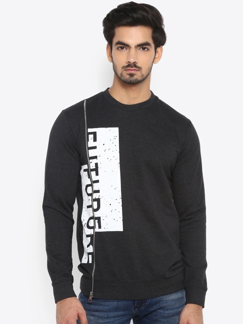 

Mufti Men Charcoal Grey Solid Sweatshirt