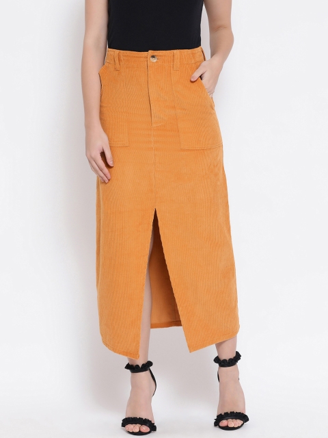

Oxolloxo Women Mustard Yellow Solid Corduroy Maxi Skirt