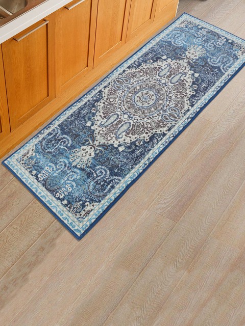 

RUGSMITH Blue & OffWhite Patterned Anti-Skid Floor Runner