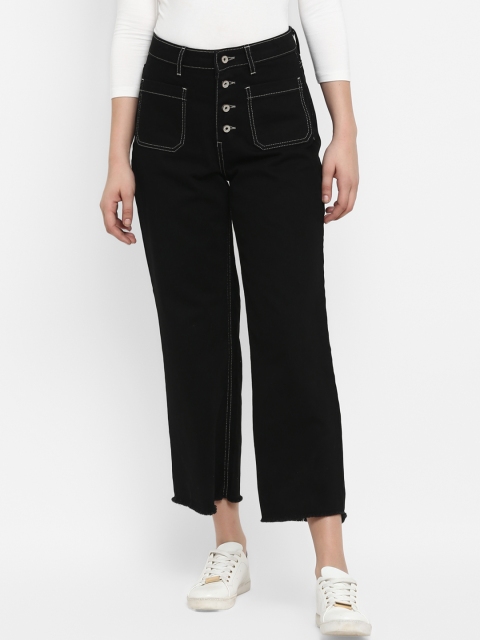 

FOSH Women Black Straight Fit Mid-Rise Clean Look Stretchable Jeans