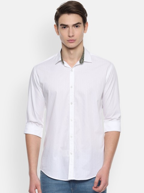 

V Dot Men White Slim Fit Self Design Casual Shirt