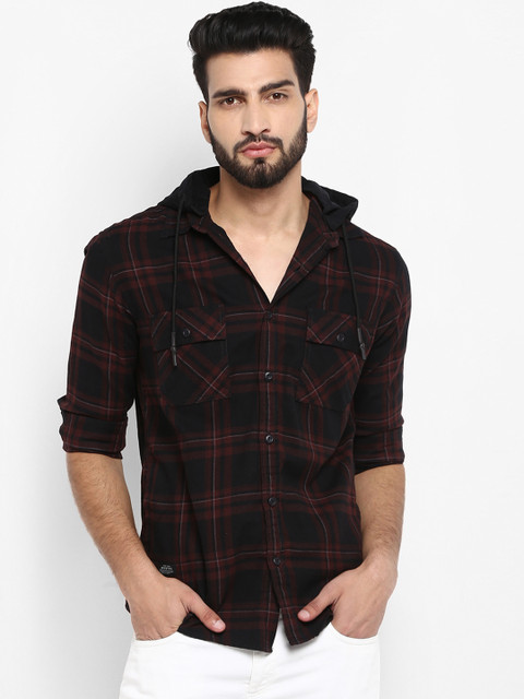 

Mufti Men Black & Brown Checked Slim Fit Casual Shirt