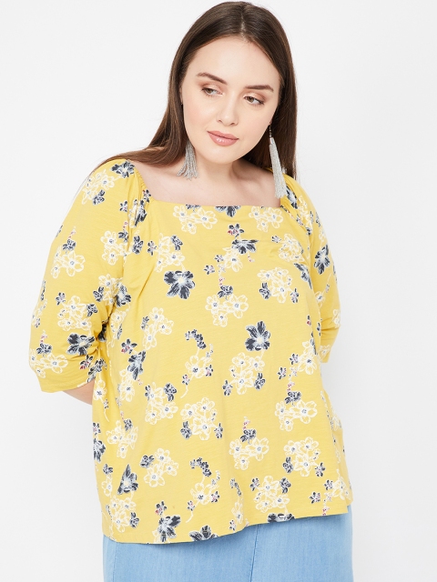 

nexus Plus Size Women Yellow White Floral Print A-Line Top