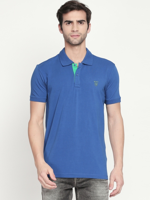 

Mufti Men Blue Solid Polo Collar T-shirt