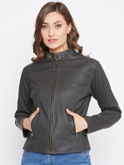 

JUMP USA Women Black Solid Leather Biker Jacket