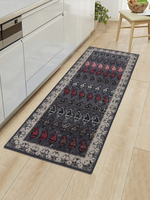 

RUGSMITH Grey & Red Patterned Anti-Skid Floor Runner