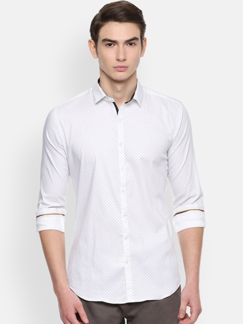 

V Dot Men White & Grey Skinny Fit Printed Casual Shirt