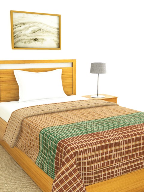 

BIANCA Brown & Green Checked AC Room 120 GSM Single Bed Comforter