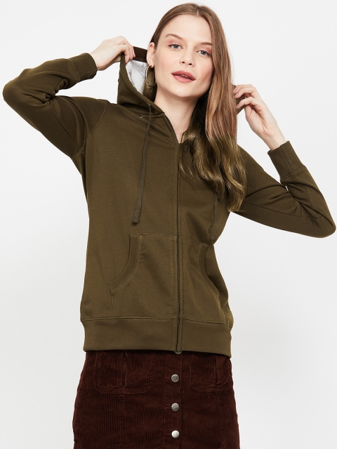 

Fame Forever by Lifestyle Women Olive Green Solid Hooded Sweatshirt