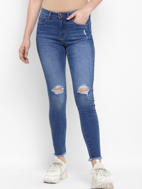 

FOSH Women Blue Slim Fit Mid-Rise Mildly Distressed Stretchable Jeans