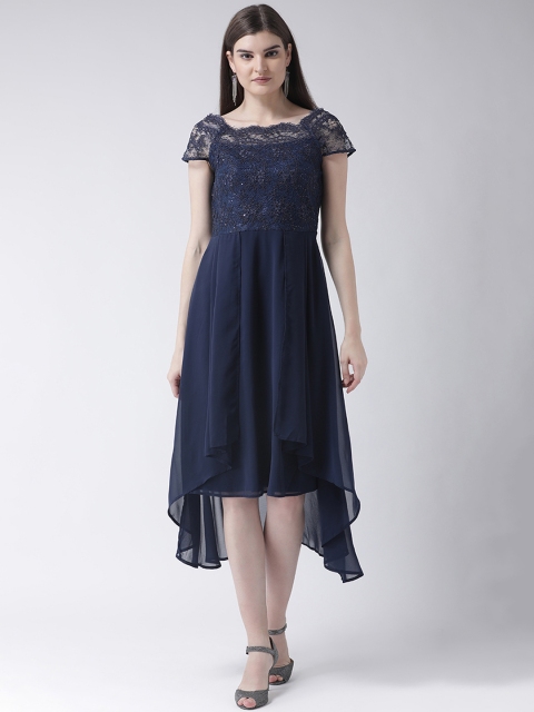 

Latin Quarters Women Self Design Navy Blue Fit and Flare Dress