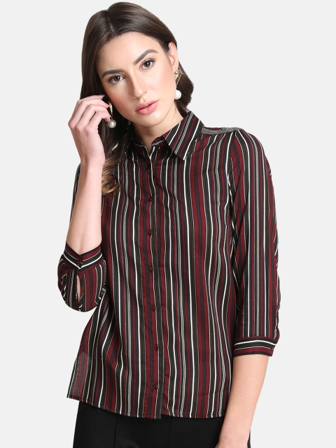 

Kazo Women Maroon & White Striped Regular Fit Casual Shirt