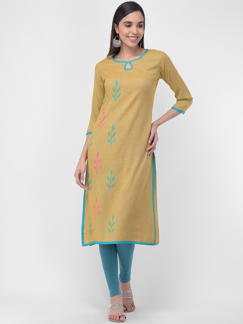 

aayusika Women Yellow Printed Straight Kurta