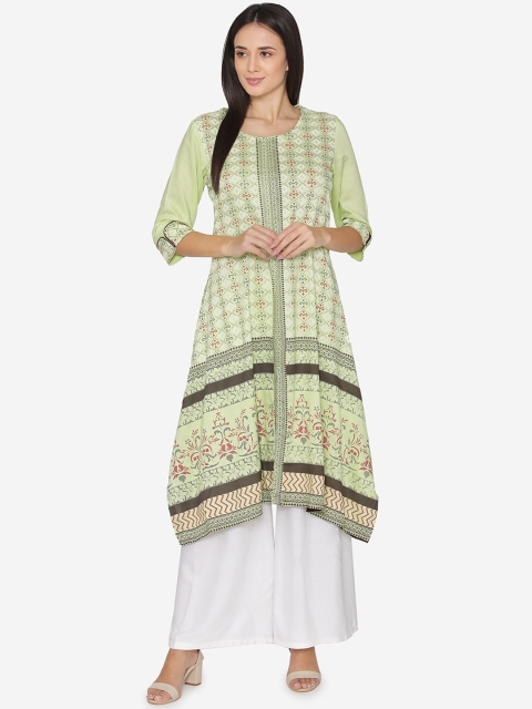 

Laabha Women Green & Maroon Printed Asymmetric Hemline A-Line Kurta
