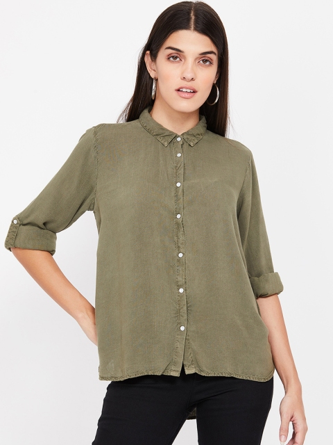 

Fame Forever by Lifestyle Women Olive Green Regular Fit Solid Casual Shirt