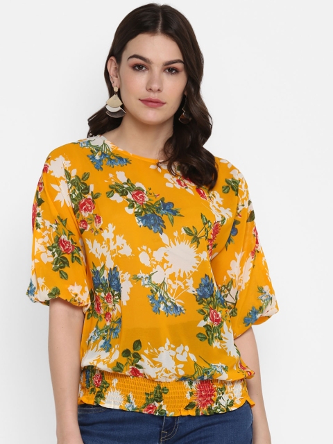 

MIAMINX Women Yellow Printed Blouson Top